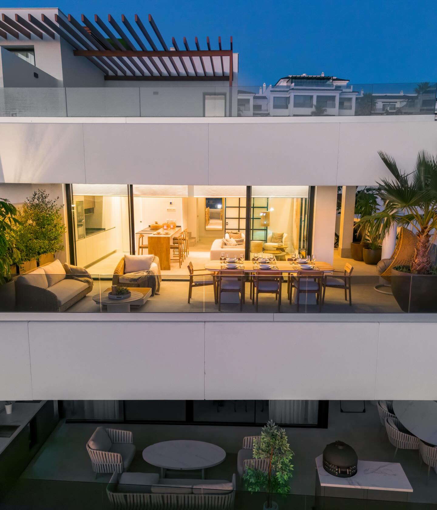 Warm Mediterranean home overlooking a furnished terrace